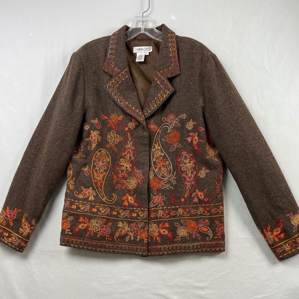 Coldwater Creek Brown Embroidered Paisley Blazer